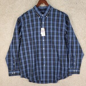Izod Button Down Shirt Men's 2XL Black Blue White Plaid Long Sleeve Office NWT